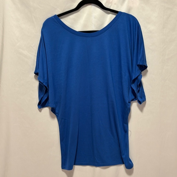 “SOAR” Black Sequined, Royal Blue, Wide Neck, Short Sleeve Dolman Shirt - Picture 5 of 5